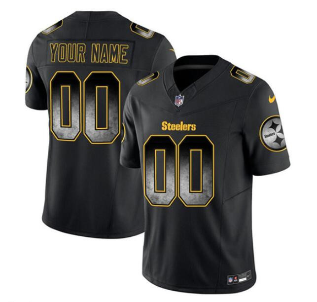 Men's Pittsburgh Steelers Active Player Custom Black 2023 F.U.S.E. Smoke Vapor Untouchable Limited Stitched Football Jersey